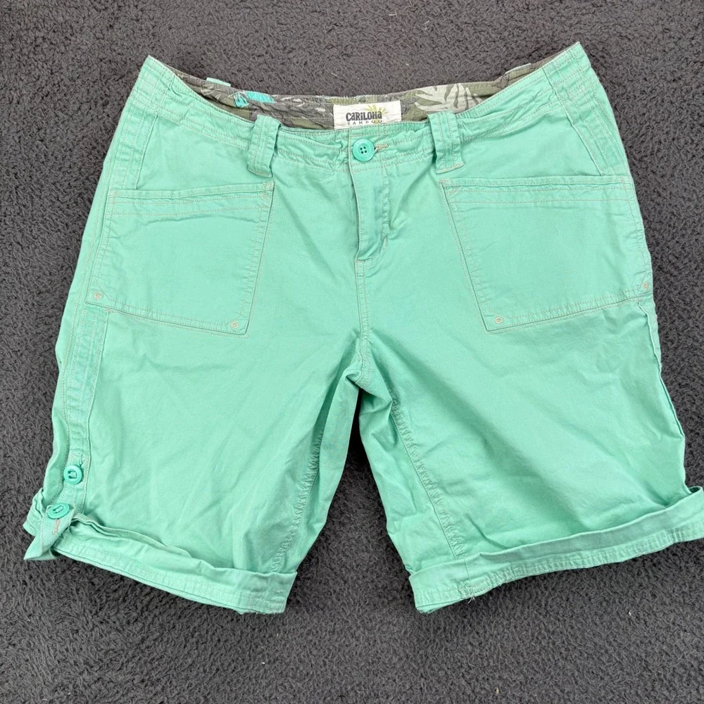Cariloha Bamboo Mens Mint Green Cargo Shorts Size 32‎ Tropical Waistband Trim